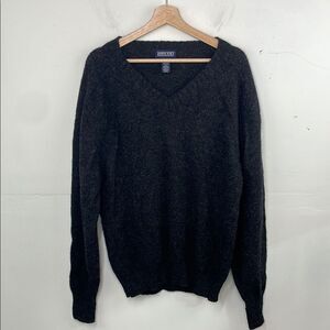 Lands' End Black Wool V-Neck Sweater Classic Knit Men’s size Large